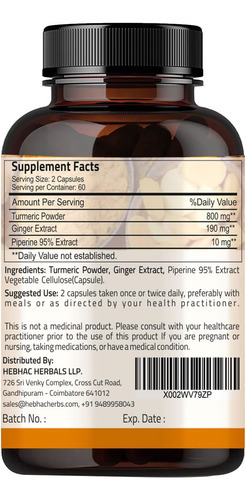 Gengibre De Açafrão Com Pimenta Preta E Gengibre 1000 Mg 120 - Imagem 3