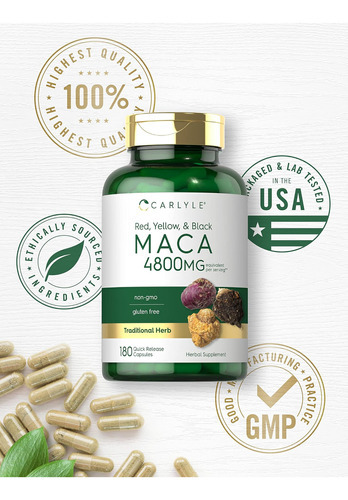 Cápsulas De Raiz De Maca Carlyle | 4800mg | Contagem 180 | E - Imagem 5