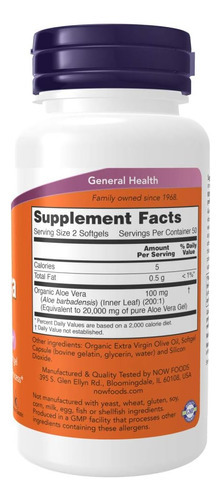 Now Foods Aloe Vera, 100 Cápsulas Softgel, 2 Embalagens - Imagem 2