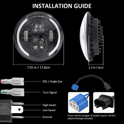 Farois De Led 7 Pol. Anjo Olho Troller Willys Harley - Imagem 2
