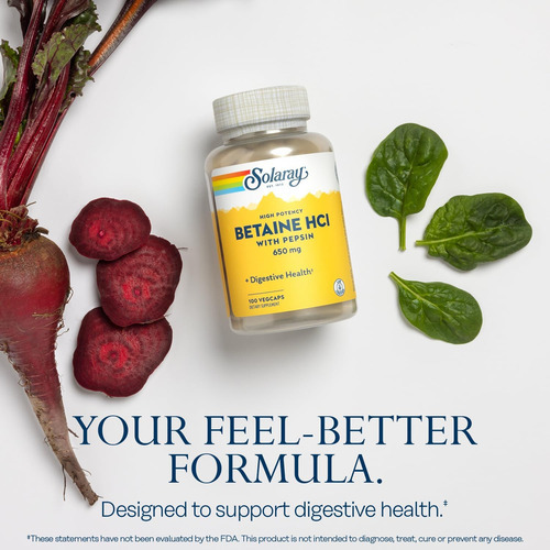 Betaína De Alta Potência Solaray Hcl Com Pepsina - Suplement - Imagem 3