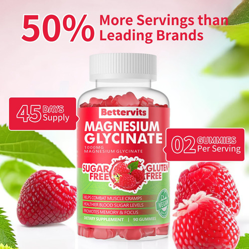 Bettervits 90 Ct Magnésio Glicinato Gomas 1000mg - Suplement - Imagem 5