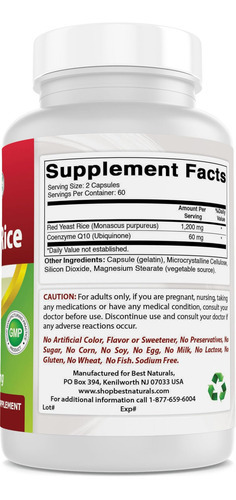 Best Naturals Red Yeast Rice Com Coq10, 120 Cápsulas - Fórmu - Imagem 2