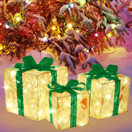 Caixa De Presente De Decoração De Natal De 3 Peças Com Luz L - Imagem 8
