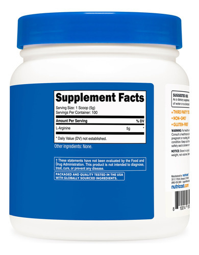 Suplemento Nutricost L-arginina Em Pó 500g 100 Porções - Imagem 5