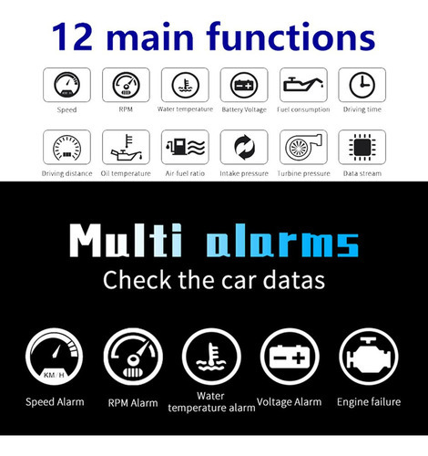 Aviso Digital De Velocidade De Temperatura Obd2 P10 Hud - Imagem 3