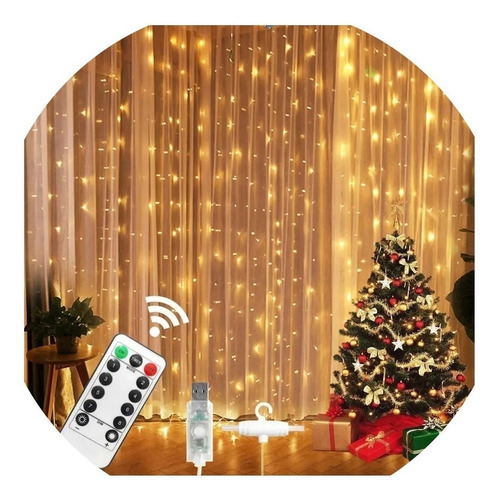 Cortina De Luz Led De Decoração Com Controle Remoto 3x3m