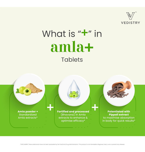 Vedistry Amla + Tablets 1100 Mg Com Extrato De Amla E Piment - Imagem 3