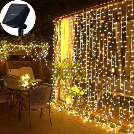 Lâmpada Solar De 3mx3m 300leds Luzes De Cortina Impermeáveis — foto 2 Lâmpada Solar De 3mx3m 300leds Luzes De Cortina Impermeáveis — foto 2