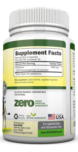 Colostro - 1000mg - 120 Cápsulas - 30% Igg - Laticínios Não-