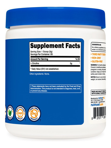 Suplemento Nutricost Pure L-citrulina Em Pó 250g - Imagem 6