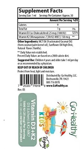 Go Healthy Kids Vitamina D3 E K2, 1000 Ui, Gotas Líquidas Ve - Imagem 2
