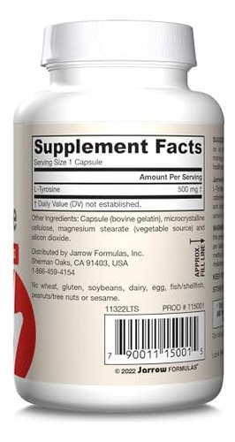 Jarrow Fórmulas L-tyrosine 500 Mg, Suplemento Dietético, Sup - Imagem 10