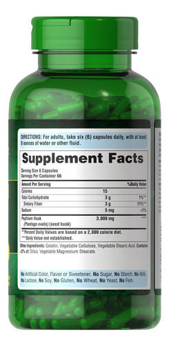 Puritans Pride Herbal Ease® Psyllium Husks 500mg, Suplemento - Imagem 2
