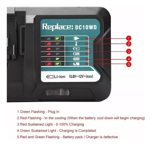 A Carregador Rápido De Bateria De Lítio 10,8-12v Para Makita - Imagem 5