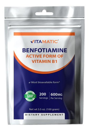 Pó Puro De Benfotiamina Vitamatic 600 Mg Por Porção - 100 Gr