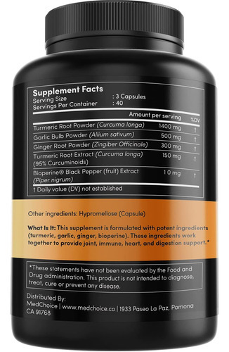 Suplementos 4 Em 1 De Cúrcuma E Alho Com Bioperina 2360 Mg ( - Imagem 7