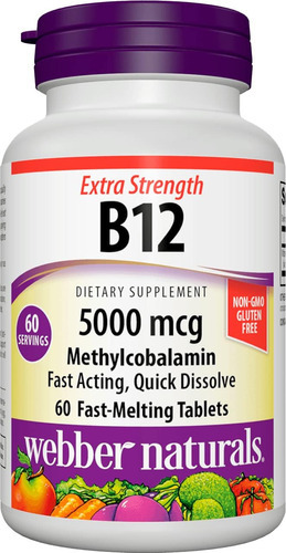 Vitamina B-12 Marca Webber Naturals 5000 Mcg, 60 Comprimidos