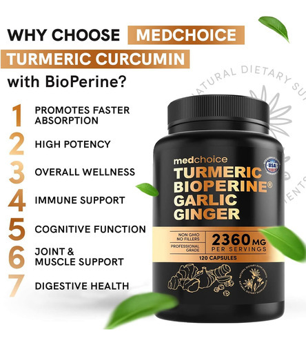 Suplementos 4 Em 1 De Cúrcuma E Alho Com Bioperina 2360 Mg ( - Imagem 2