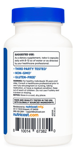 Suplemento Nutricost Ácido Ursólico 300mg 120 Cápsulas - Imagem 5