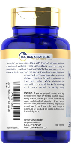 Carlyle Magnésio 500mg | 300 Cápsulas Revestidas | Suplement - Imagem 3