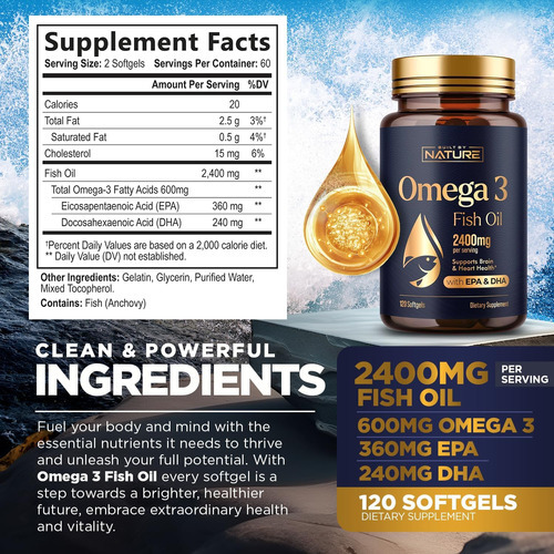 Suplemento De Óleo De Peixe Ômega 3 - 2.400 Mg De Óleo De Pe - Imagem 2
