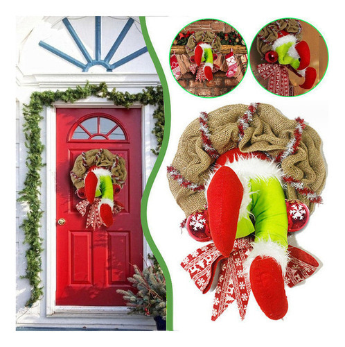 Coroa De Pelúcia De Natal Grinch Para Decoração De Portas