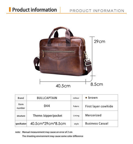 Bolsa Tiracolo Masculina De Couro Para Laptop Bullcaptain - Imagem 6
