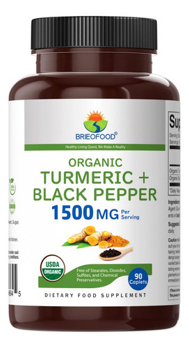 Cúrcuma Orgânica Brieofood Com Pimenta Preta 1500mg, 45 Porç - Imagem 2