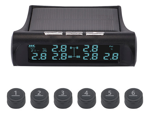 Monitor De Pressão De Pneu De Carro Sem Fio 6 Sensores Exter