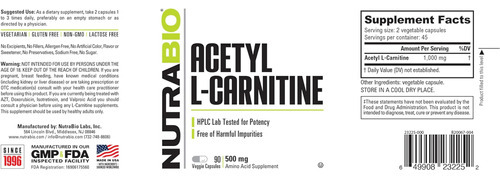 Suplemento Nutrabio Acetil L-carnitina (alcar), 500 Mg - Apo - Imagem 3