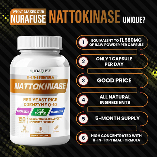 Fórmula Nurafuse Nattokinase 11 Em 1 - 4.750 Mg Com Fermento - Imagem 3