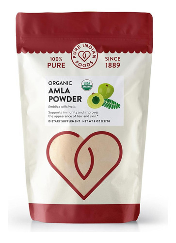 Puro Pó De Amla Orgânico De Alimentos Indianos, 8 Onças, Ama