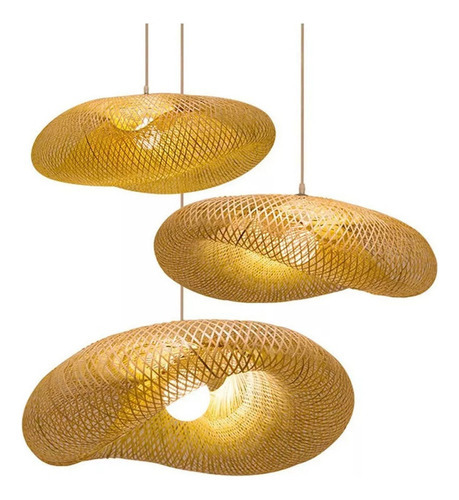 Luminária Pendente Led De Tecelagem De Bambu, Candelabro Sus - Imagem 8