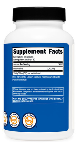 Suplemento Nutricost Beta-alanina Em Cápsulas 3400 Mg 120 Cá - Imagem 6