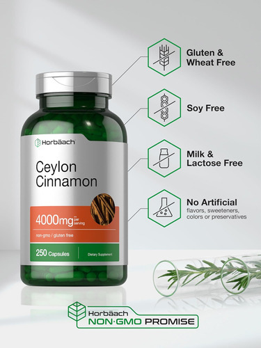 Cápsulas De Canela Horbaach Ceilão 4000mg | Contagem 250 | N - Imagem 5