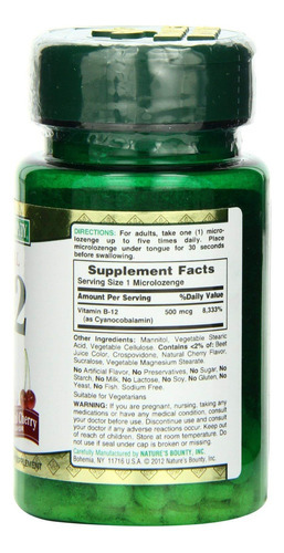 Suplemento Nature"s Bounty B-12 De Dissolução Rápida 500mcg - Imagem 2