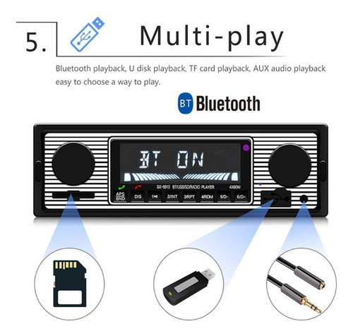 Usb Car Bluetooth Mp3 Player Rádio Estéreo Retro Sem Fio - Imagem 6