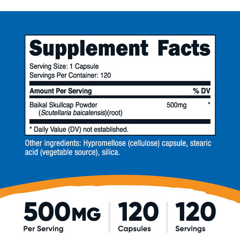 Suplemento Nutricost Baikal Skullcap 500 Mg 120 Cápsulas - Imagem 3