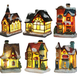- 6 Peças De Led Em Miniatura Casa De Natal Iluminada Igreja
