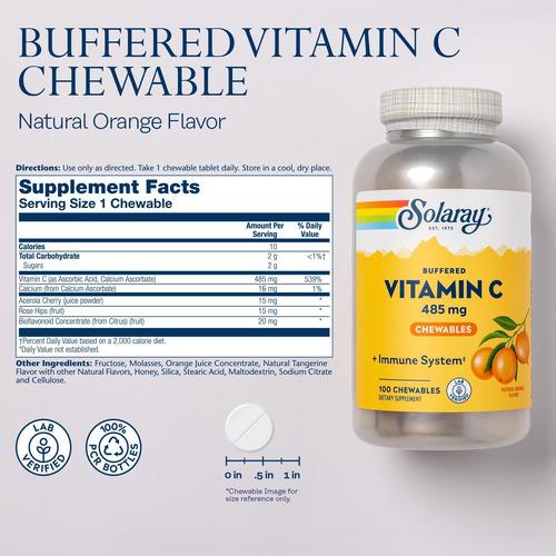 Solaray Vitamina C Mastigável Com Rose Hips E Acerola Cherry - Imagem 2