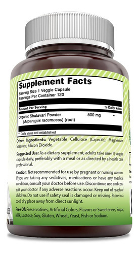 Amazing India Natural Shatavari 500 Mg Por Porção De Supleme - Imagem 2