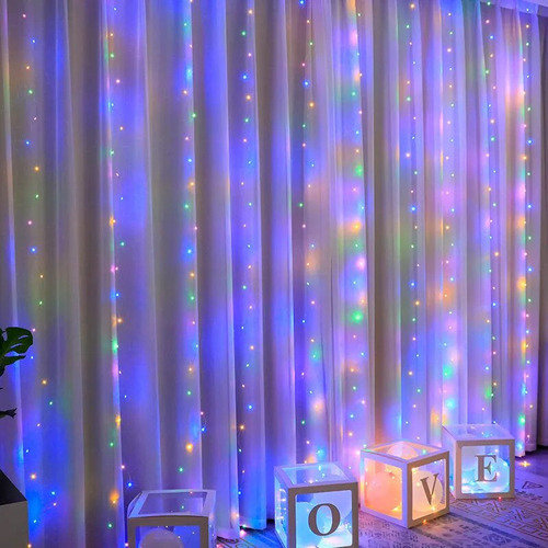 Lâmpada Solar De 3mx3m 300leds Luzes De Cortina Impermeáveis — foto 4 Lâmpada Solar De 3mx3m 300leds Luzes De Cortina Impermeáveis - Imagem 4