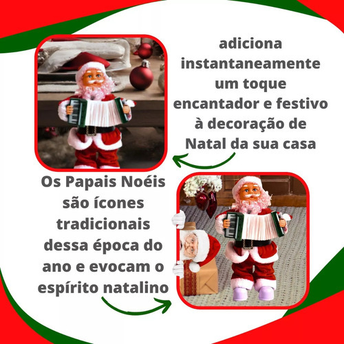 Papai Noel Musical Com Sanfona Movimento E Luz 20x17cm Natal - Imagem 4