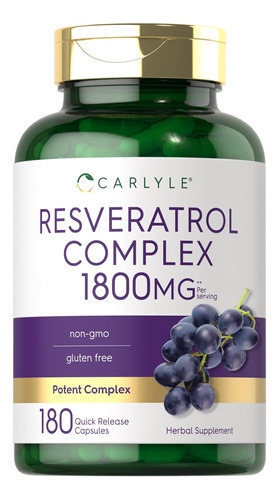 Suplemento De Resveratrol Carlyle 1800 Mg | 180 Cápsulas |