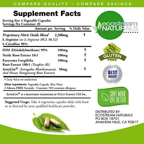 Ecostream Naturals Max 2650mg Nitric Oxide Booster L-arginin - Imagem 2