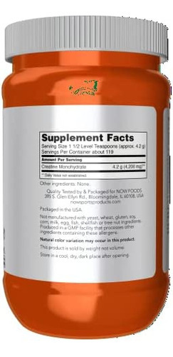 Now Sports Nutrition, Creatina Micronizada Em Pó 500 G, Mass - Imagem 2