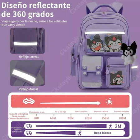 Novo Mochila Escolar Primária Sanrio Kuromi Para Meninas, 1 - Imagem 2