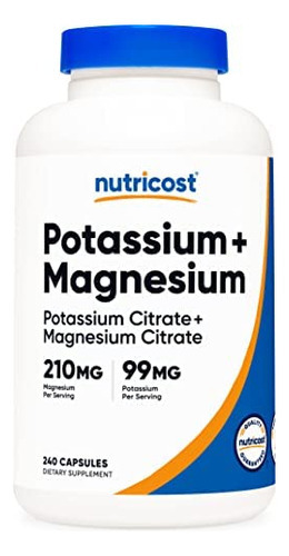 Nutricost Potássio (99 Mg) Magnésio (210 Mg) Citratos, 240 C