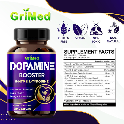 Grimed 5-htp L-tirosina Com Magnésio + L-teanina - 14.285 Mg - Imagem 3